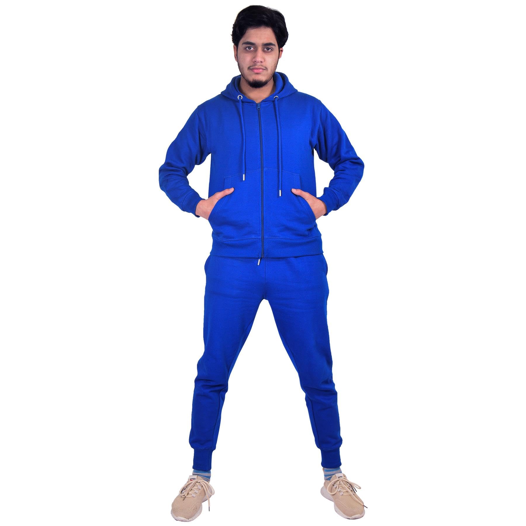 A2Z Mens Plain Tracksuit Athletic Hooded Hoodie with Joggers - T.S Plain Royal M