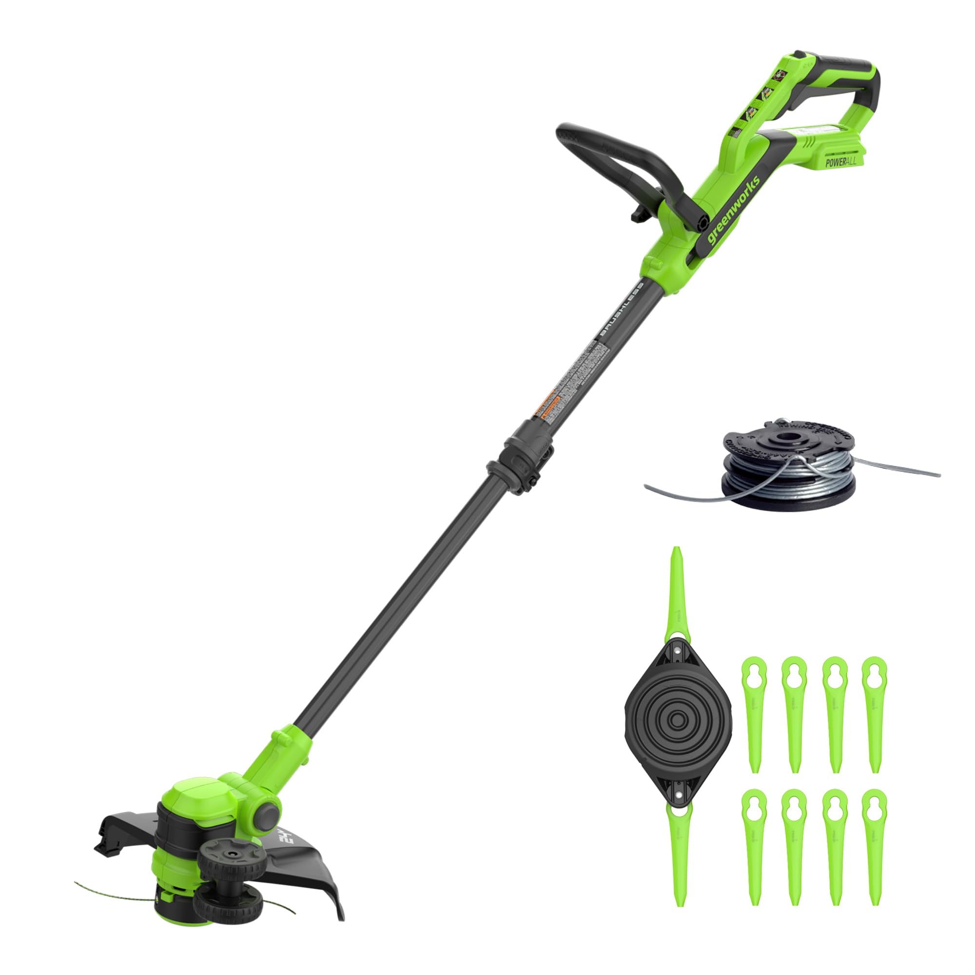 Greenworks 24V Tagliaseta Brushless Gen2 2-in-1 per giardini piccoli e medi, larghezza di taglio di 30 cm, include 10 lame di plastica senza batteria e caricabatterie, Verde ST3002