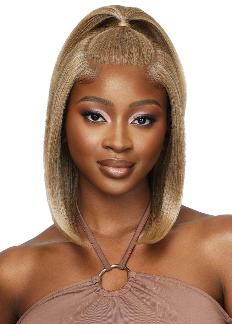 Outre - 5X5 Lace Closure Wig - Human Hair Blend - Natural Yaki 14" (DARK BROWN 2)