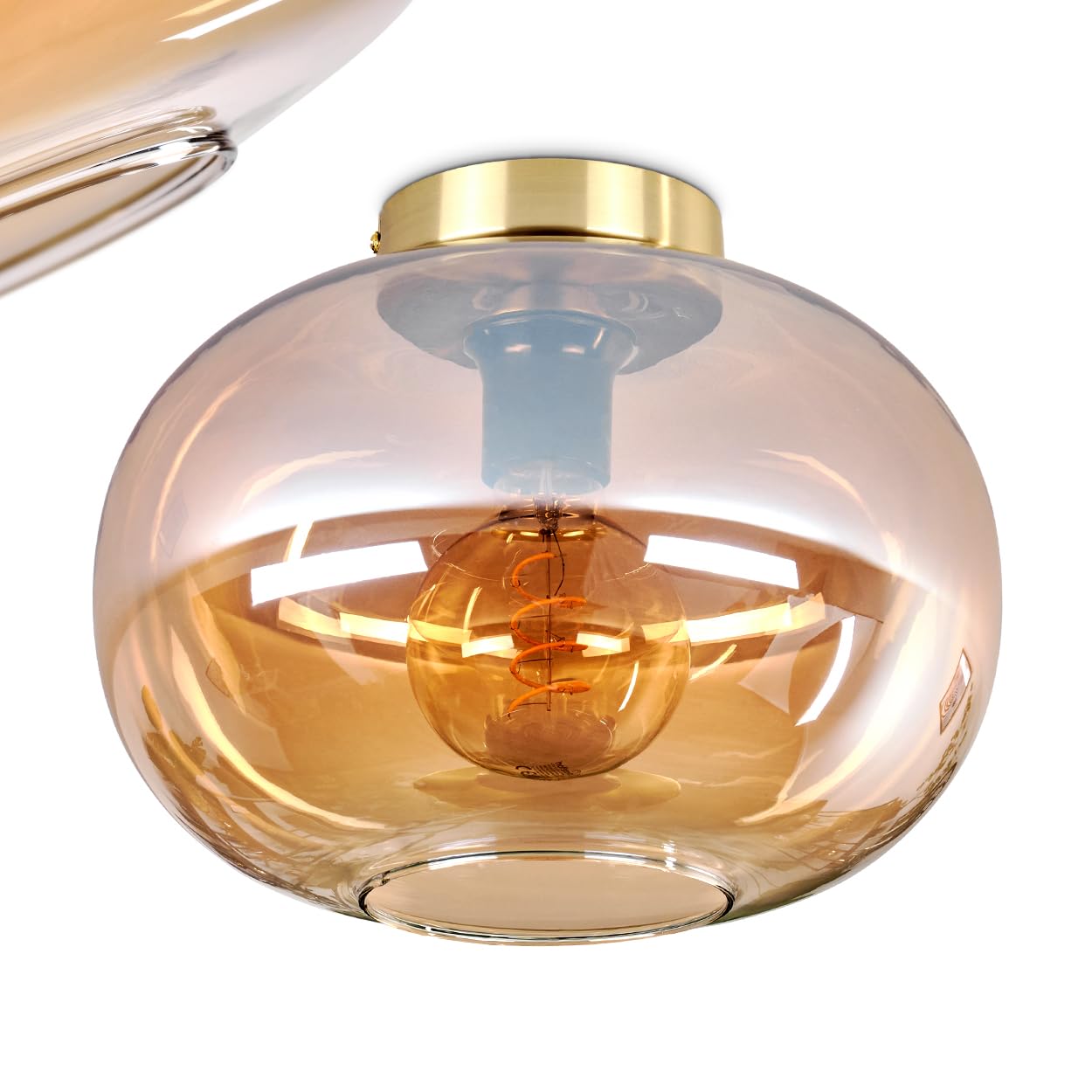 Hofstein Gold/Black/Amber Apedo Ceiling Light, Ceiling Lamp Made Of Metal/Glass In Colours, Luminaire In Modern Retro/Vintage Design With Glass Shade (Ø 30 Cm), 1 X E27, Without Bulb