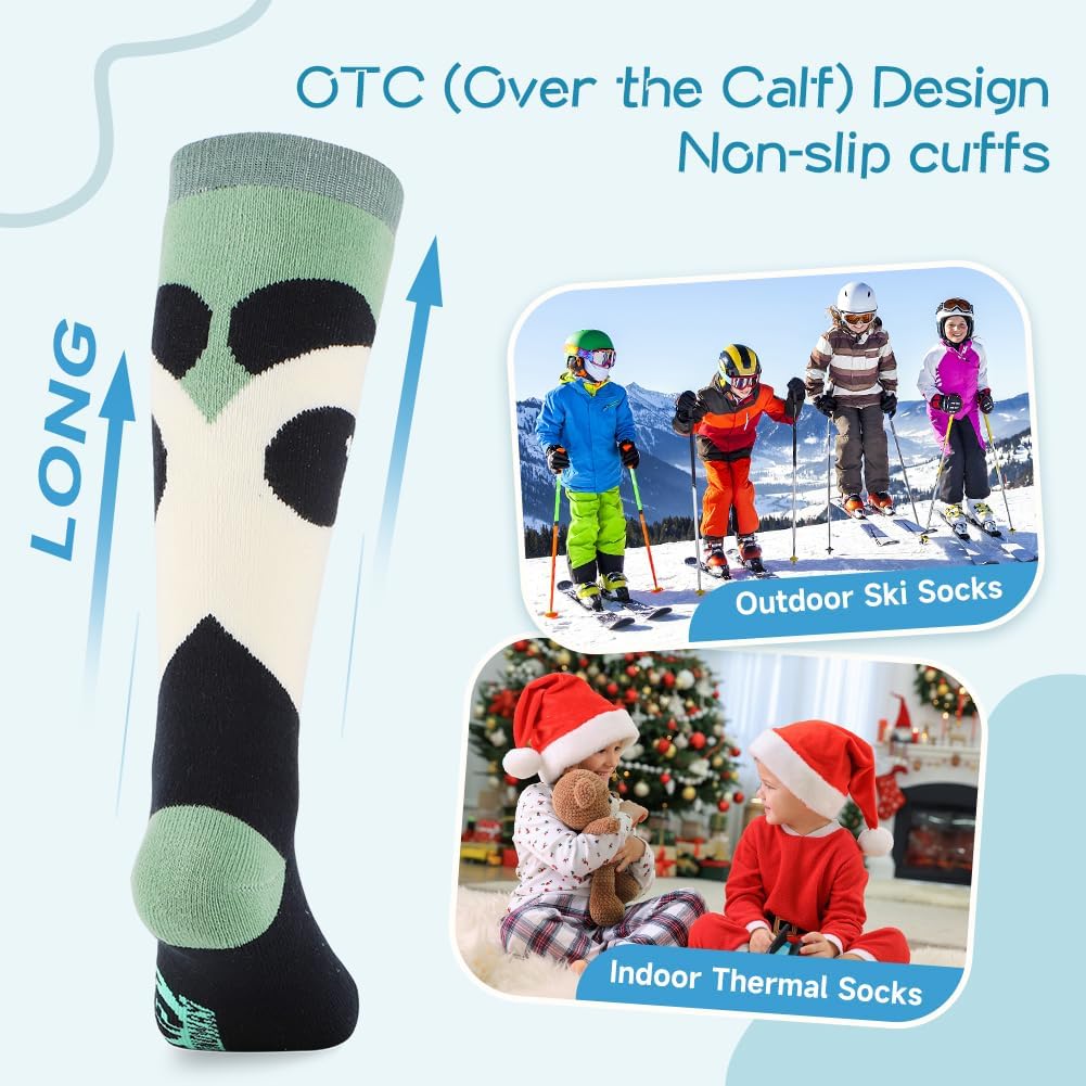 findway Kids Ski Socks, 2 Pairs Knee-high Warm Thermal Winter Snowboard Socks for Girls Boys Toddler image 4