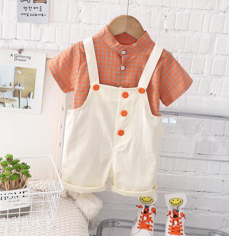 Image of Bold N Elegant Baby Boy Cotton Checkered Classy Check Shirt with Contrast Bibshorts Dungaree Party Dress
