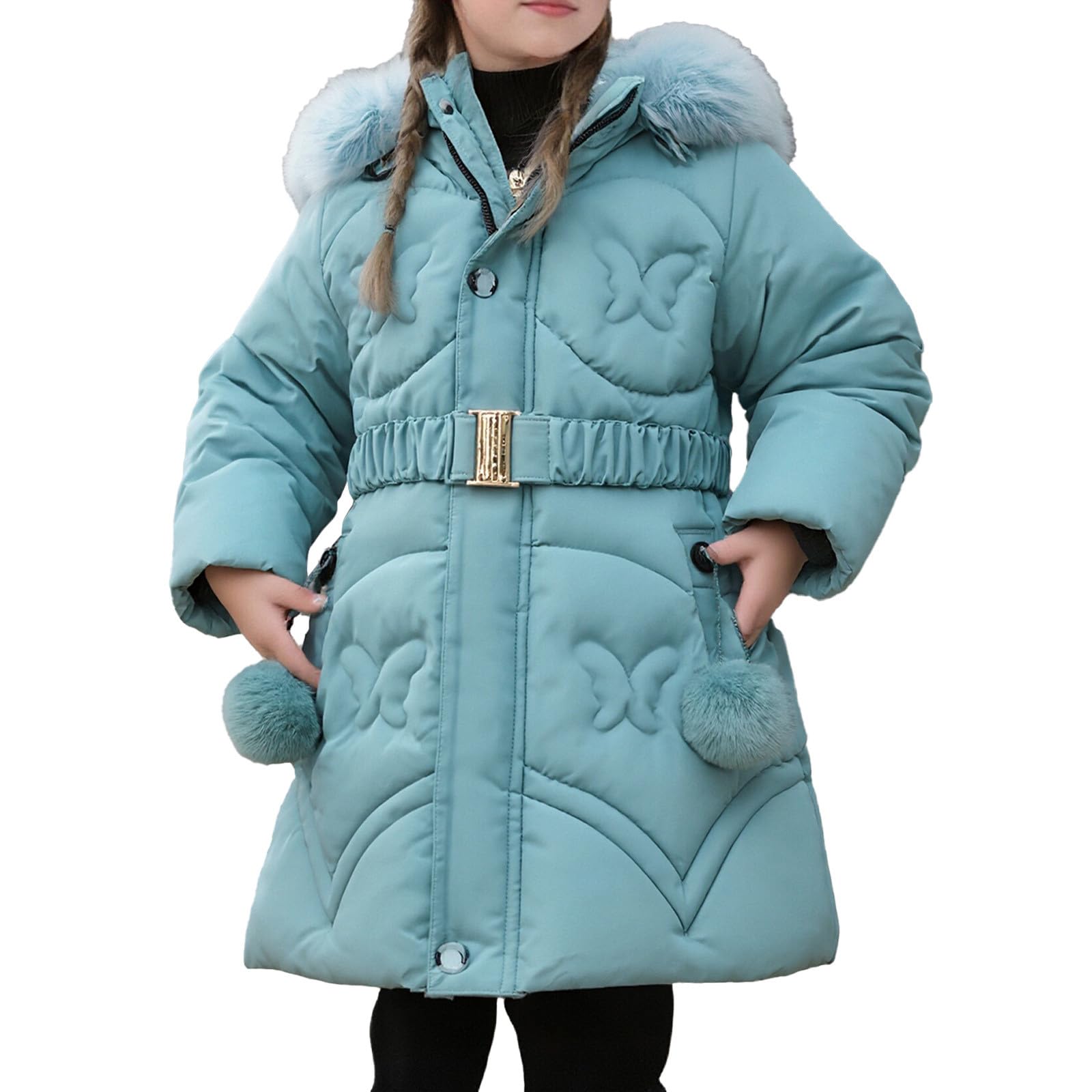Genérico Chaqueta Chandal Niña - Abrigo Largo Acolchado para Niñas con Cinturón Ajustable Y Forro Polar Abrigado