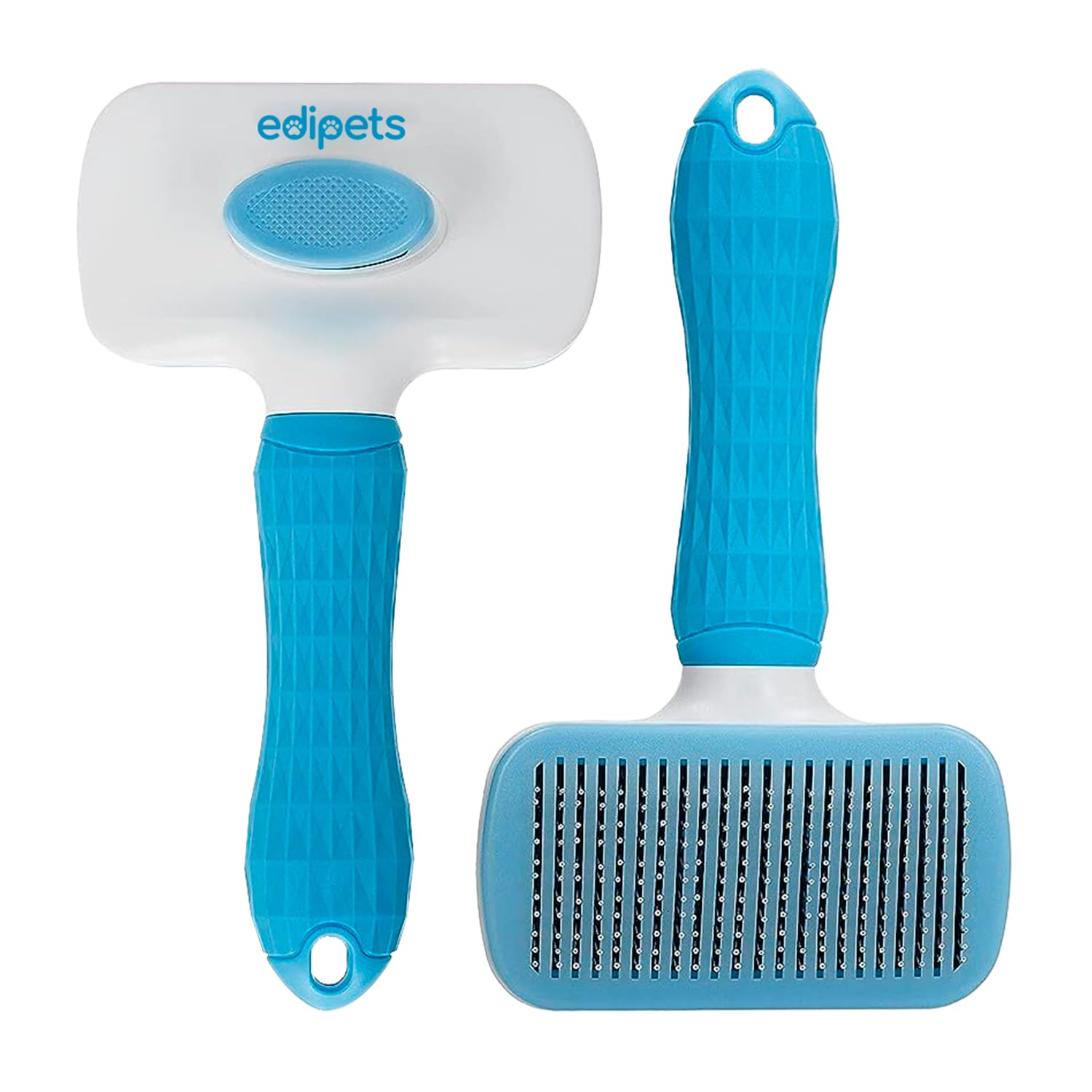 Edipets, Cat Brush, Dog Brush, for Long Fur Shedding, Detangler, Silicone and Steel Bristles, Ergonomic, Pet Accesories (Blue) - Image 2