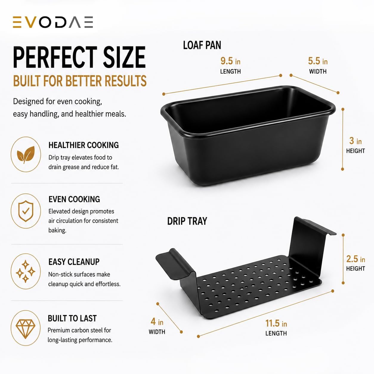 Meat Loaf Pan with Drain Tray, Nonstick Meatloaf Pan with Insert, Carbon Steel Loaf Pan for Baking Bread, Banana Bread and Meatloaf, Dishwasher Safe, PFAS Free