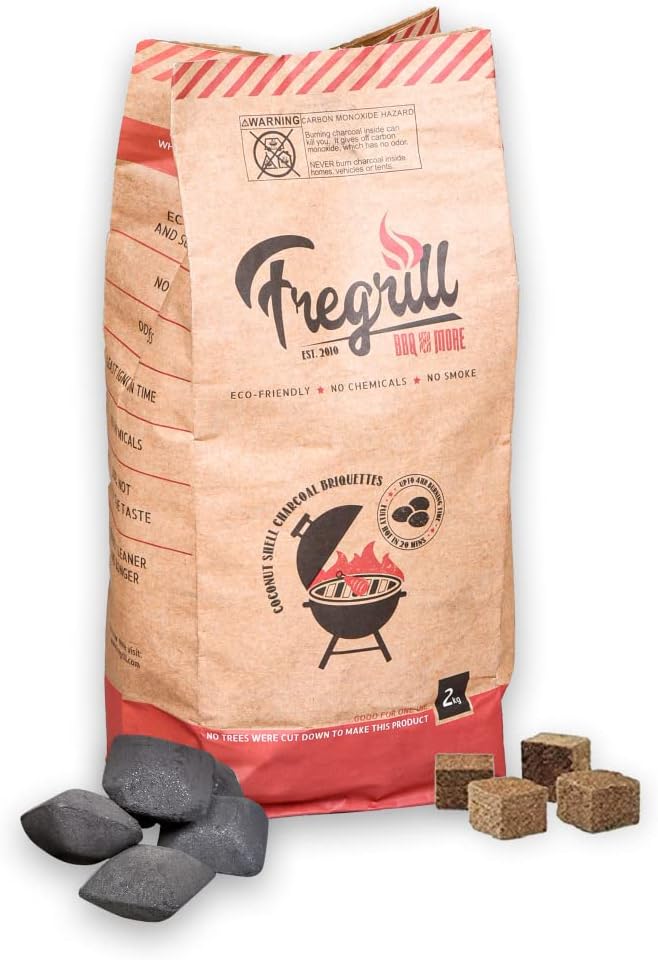 FREGRILL Premium Charcoal Briquettes (All-Natural & Long-Lasting) Barbecue and Grill - for Cooking and Grilling with Fire Starter Cubes for Ignition (2KG)