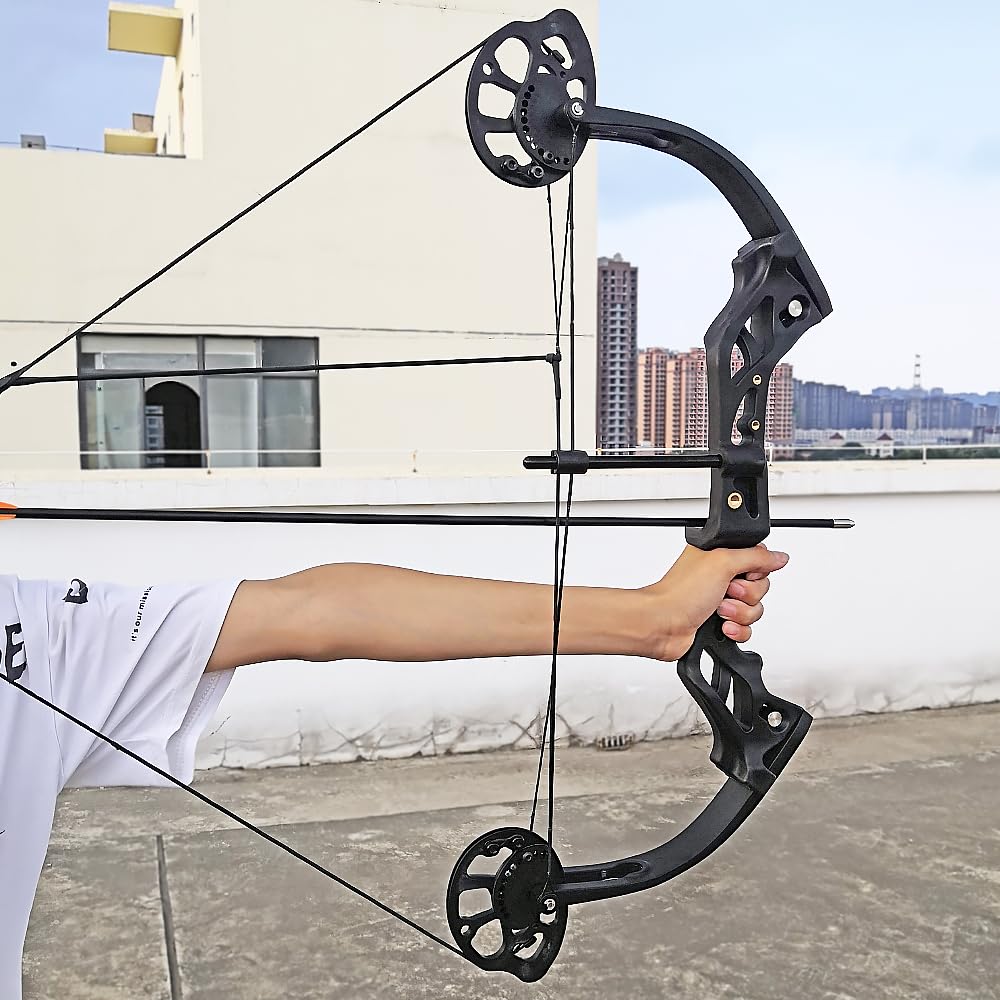 26"arco compound giovanile 10-30lbs regolabile arco da caccia junior e set di frecce 17"-27"lunghezza di tiro per i giovani e bambini tiro con l'arco di destinazione