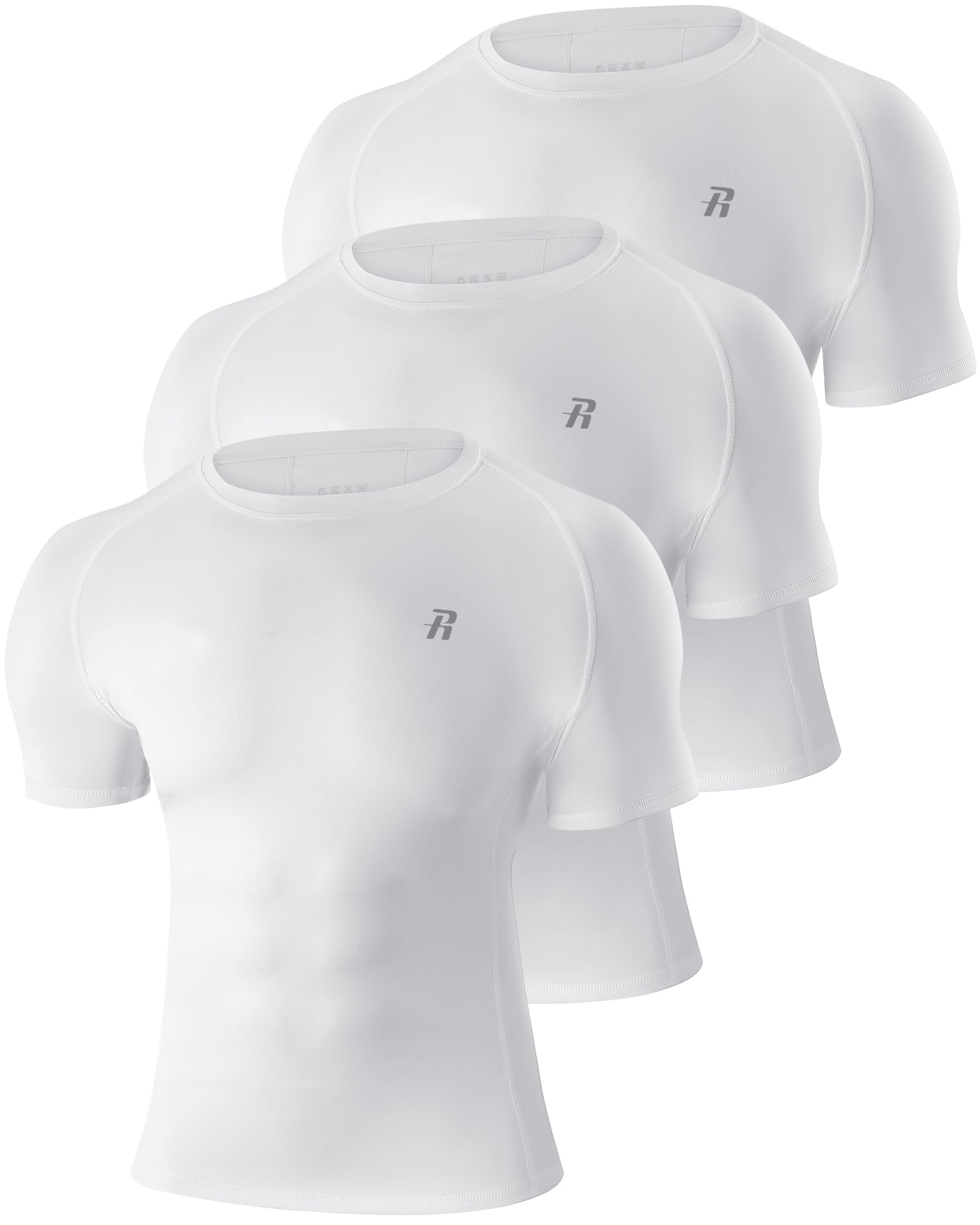 Runhit 3 Pack Kompressionsshirt Herren Kurzarm, Funktionsshirt Schnelltrocknend Sportshirt Atmungsaktiv Laufshirt Männer Kurz Compression T-Shirt Baselayer Top für Fitness Laufen Gym