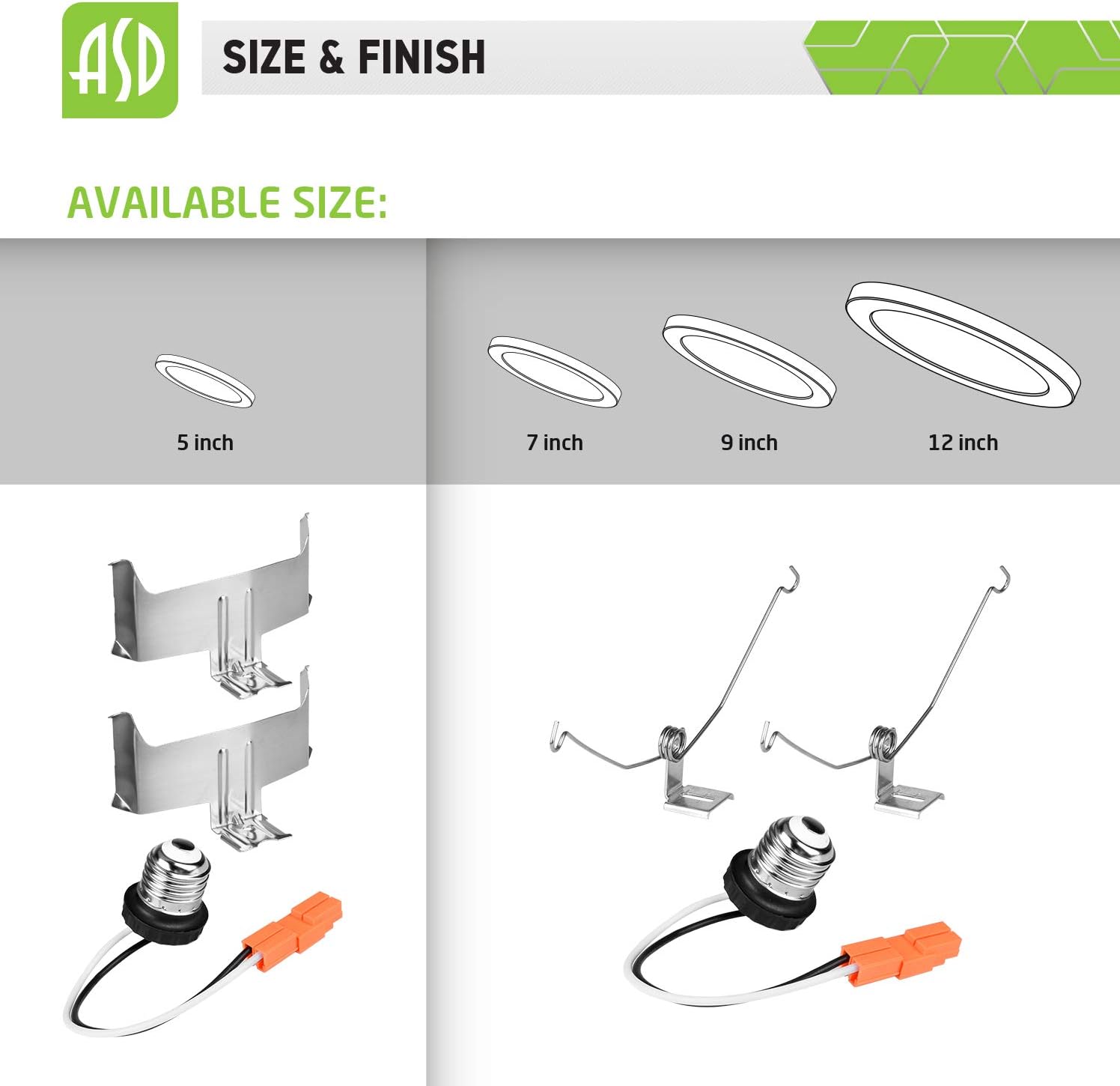 ASD Retrofit Kit for 6-Inch Recessed Cans | E26 Adapter and Spring Clips for 7" 9" 12" MPR LED Fixtures | 12 Pack