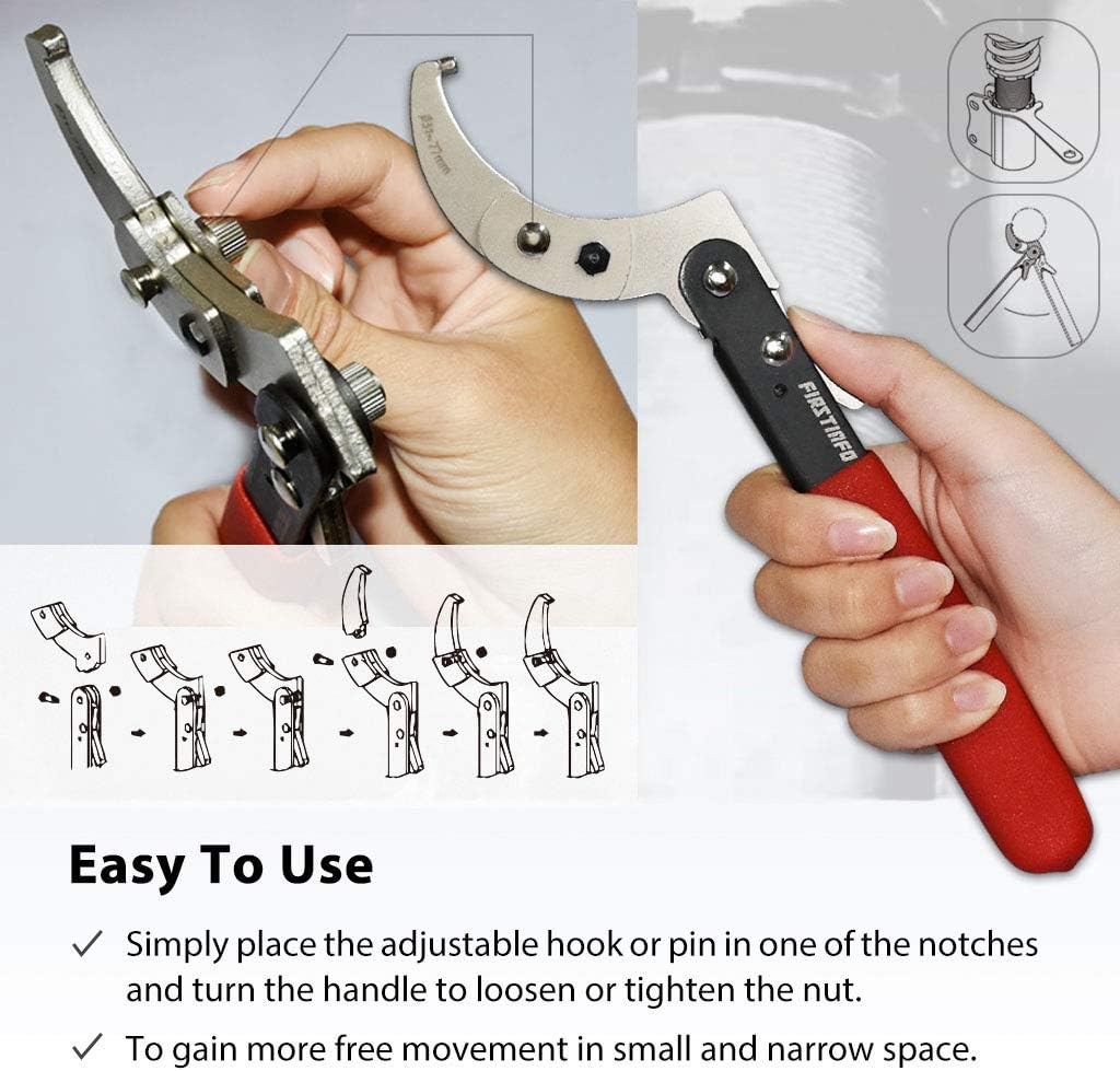 FIRSTINFO F3379 11-Piece Hook & Pin Spanner Ratchet Wrench Set | Changeable Heads | 3/4” to 6-1/2” | Shock Absorber Tool Kit for Suspension Collar, Coilover Shock and Nut Adjustment