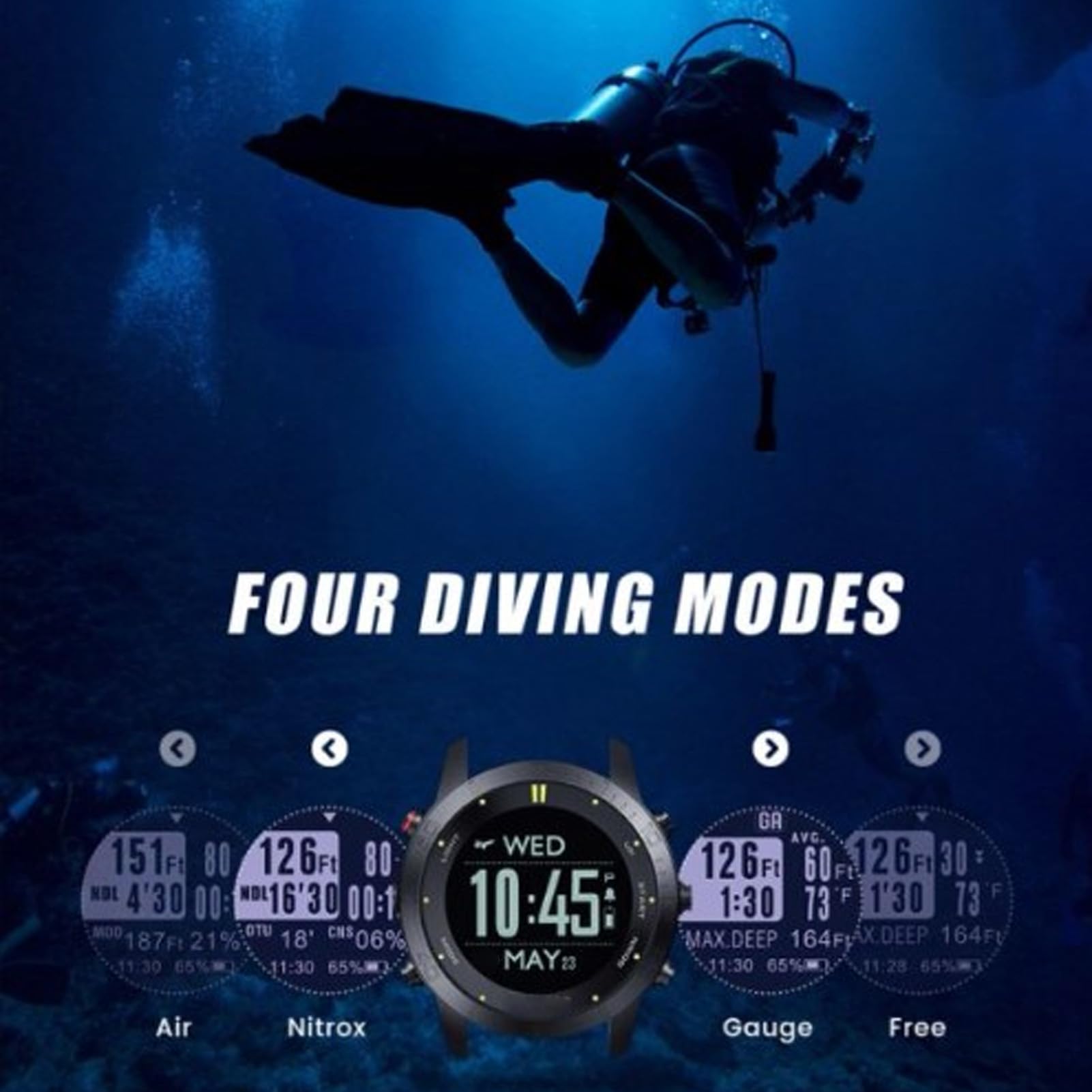 Alomejor COMPUTADORA DE Buceo Scuba BUCHA Reloj COMPUTADORA DE DIVELA con Modo DE Buceo Profesional DE 100 M Batería DE 320 MAh Modos DE Deportes Múltiples Notificaciones Inteligentes para