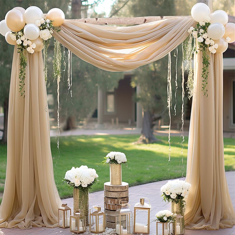 Rideaux de mariage 75x600 cm en mousseline de soie drapé de cantonnière chic