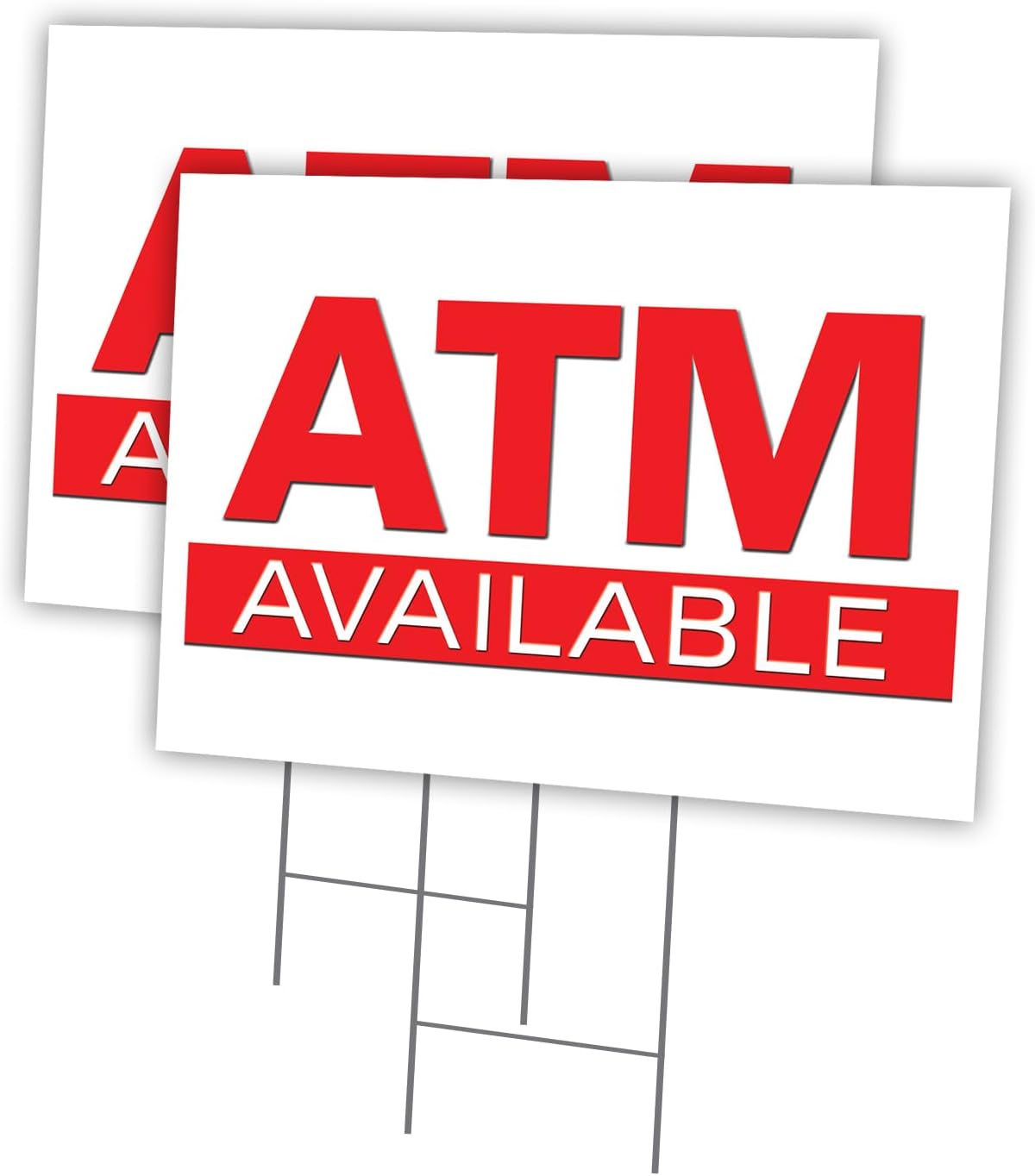 ATM 2 Pack Of 12" x 16" Yard Sign & Stake | Advertise Your Business | Stake Included Image On Both Sides | Made in The USA