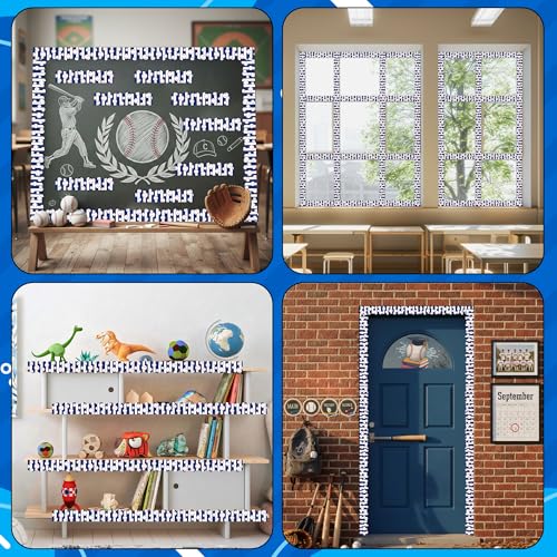 Image of BeYumi Baseball Sport Border Trim - 65ft Back to School Baseball Sport Blue White Stripe Scalloped Rolled Border Trim Ball Sports Theme Bulletin Board Set Party School Classroom Chalkboard Wall Decor