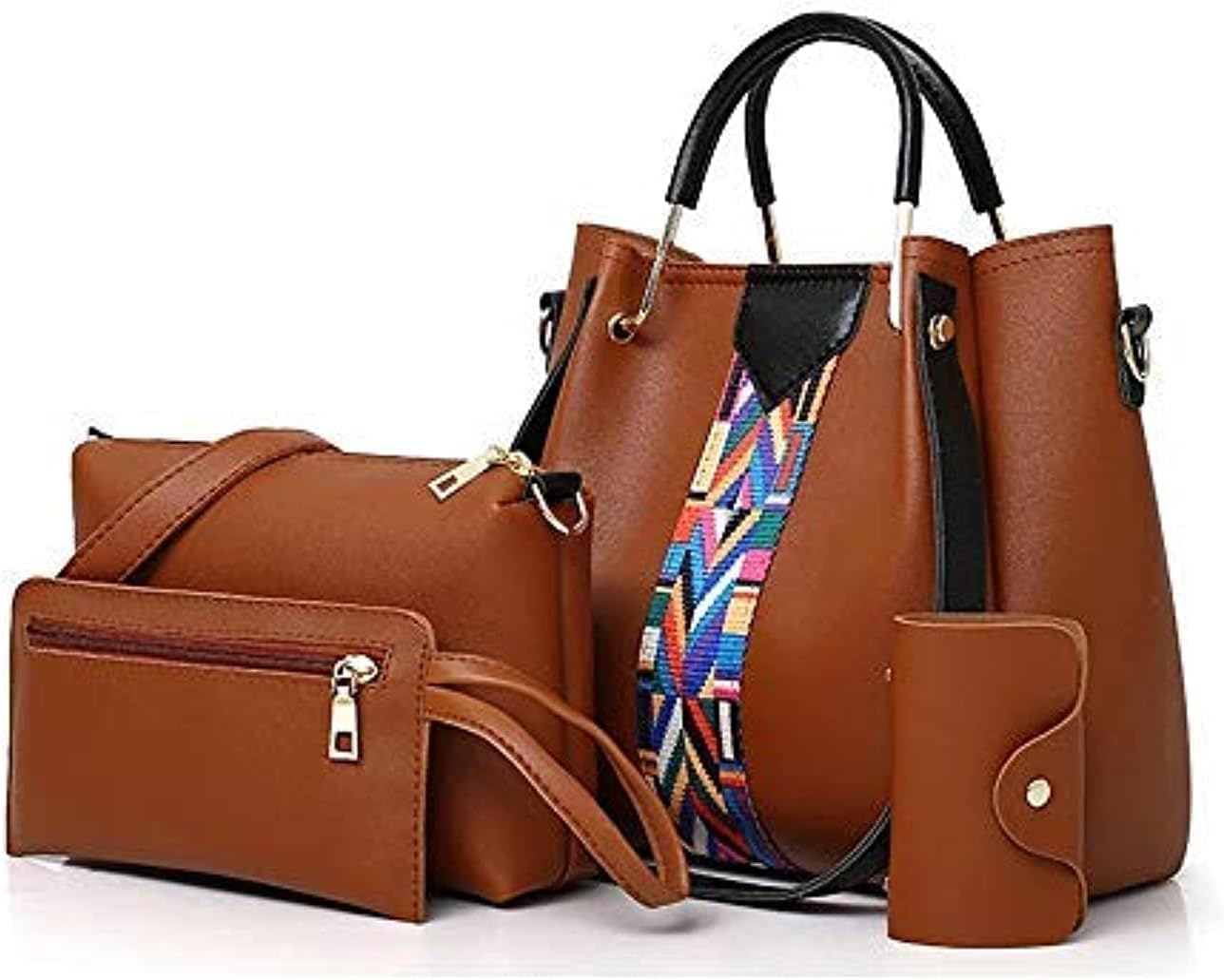 Women Tote Bag Handbags Set 4Pcs One Shoulder Bag One Hand Bag And Two Purses PU Leather