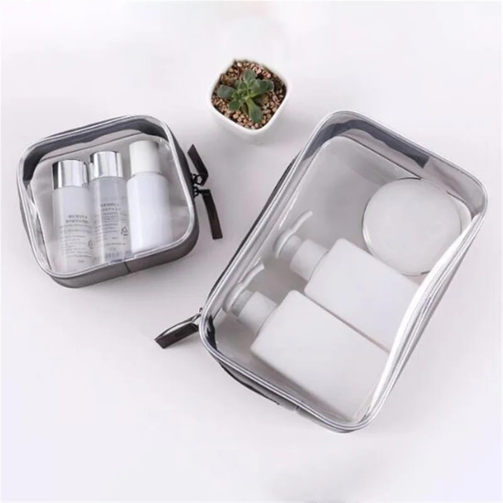 Borsa da Toilette Impermeabile Borsa for cosmetici da viaggio for donna | Custodia cosmetica con cerniera for il tempo libero, bellezza in PVC(A-black 4pcs)