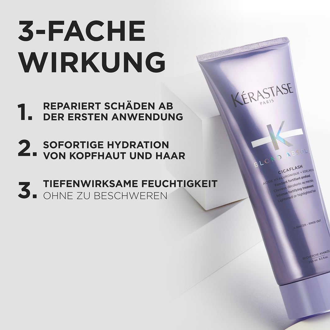 Kérastase Blond Absolu, Conditioner für trockenes und blondiertes oder gesträhntes Haar, Gegen Haarbruch und Spliss, Mit Hyaluronsäure, Cicaflash Conditioner, 250 ml