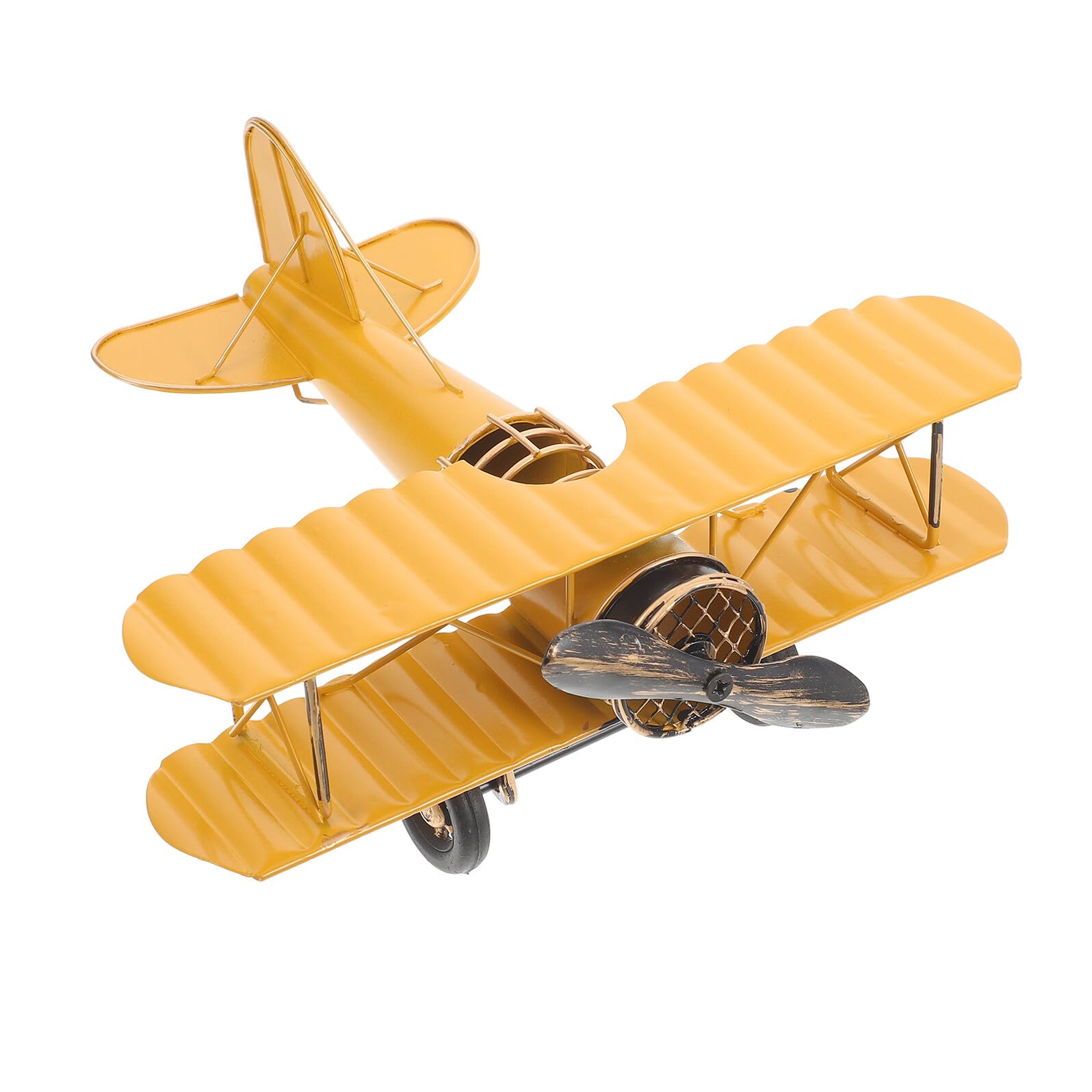 Maquette d'avion en métal jaune pour une décoration de bureau vintage et authentique