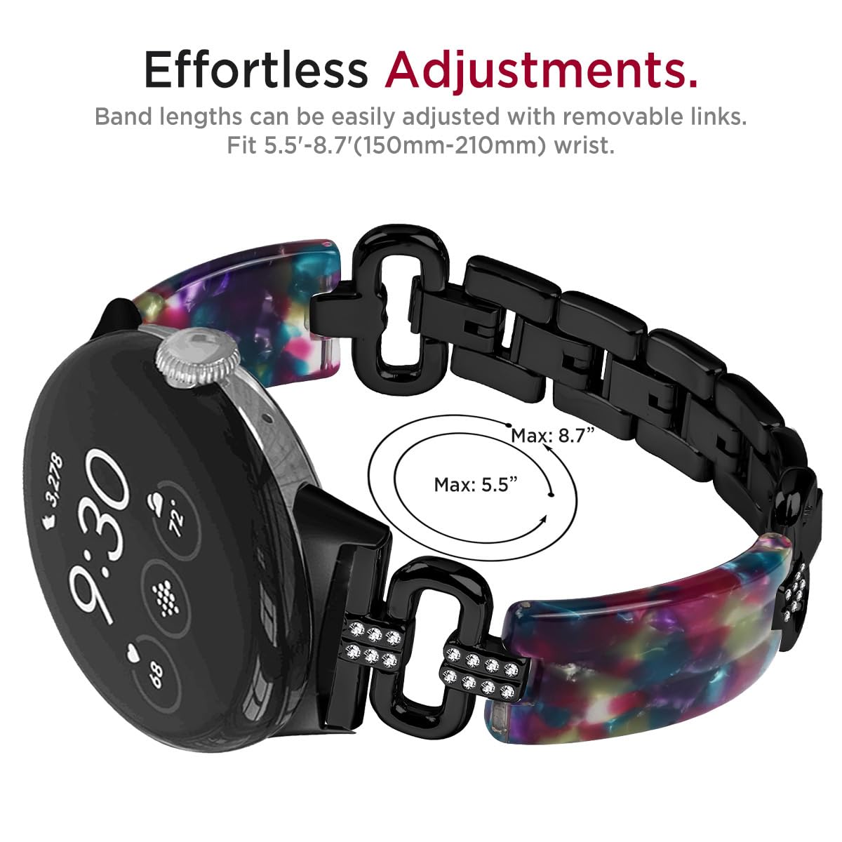 Miimall Resin Metal Strap for Google Pixel Watch 4/3/2/1 41mm (NOT for 45mm), Bling Rhinestone Pixel Watch 4 Band - Image 4