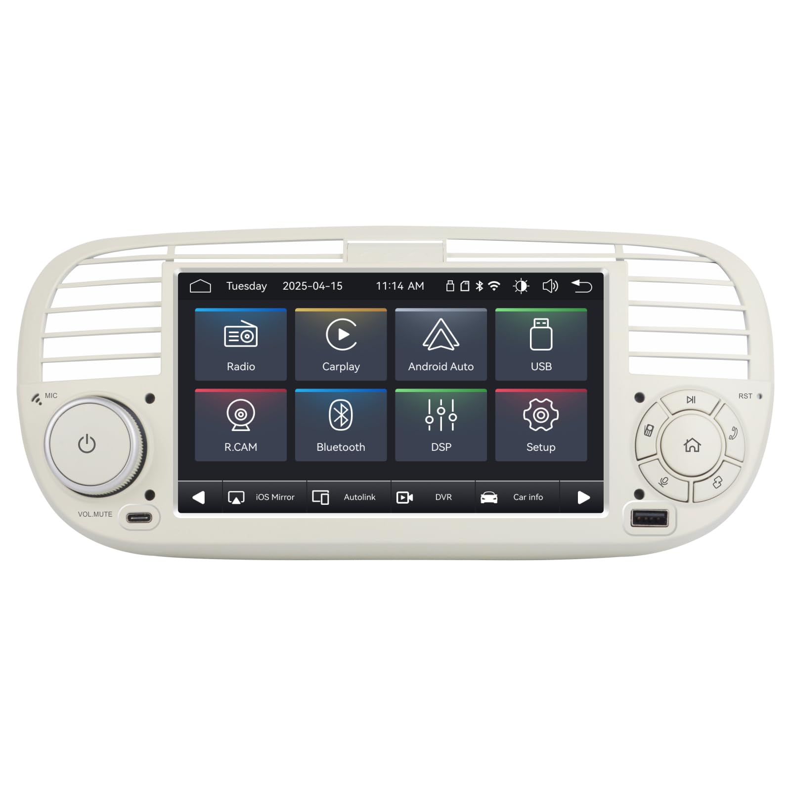 Autoradio Linux Avvio Lampo Compatibile 500 2007-2015 Fiat | Installazione Rapida | CarPlay/Android Auto Wireless/Bluetooth/FM/AM/RDS/USB | DSP 100W | Bianco