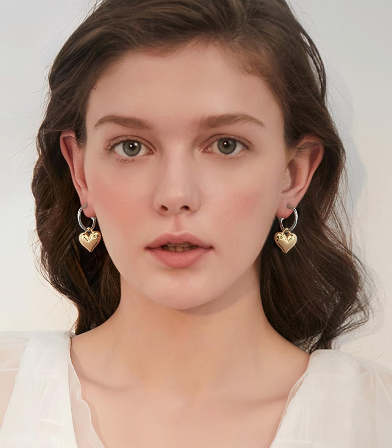 Two Tone Earrings for Women, Heart Geometric Dangle Earrings Gold and Silver Drop Hoop Earring for Everyday Jewelry - Image 7