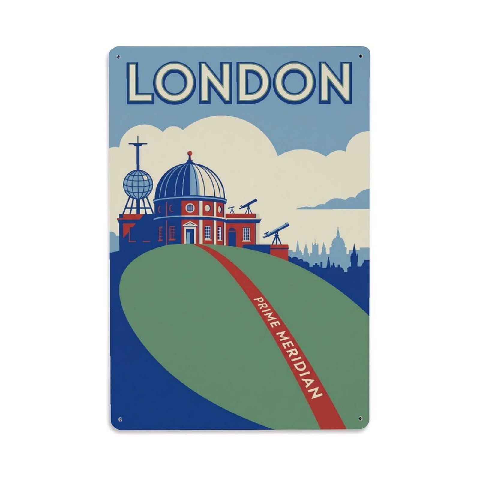 Vintage Travel London Greenwich Observatory Historic Clean England Metal Tin Sign Plaque Wall Decor for Cafe, Club Bar, Office, Home Garden Metal Poster 8x12Inch