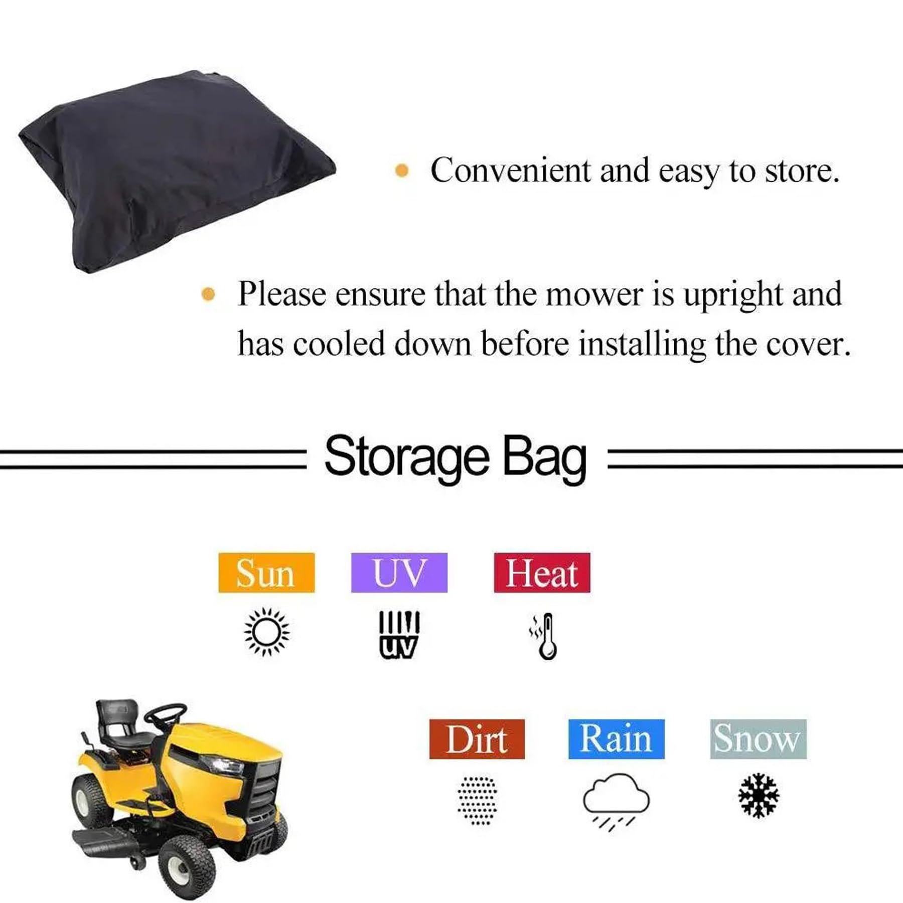 Funda protectora universal para cortacésped con bolsa de almacenamiento, impermeable, resistente a los rayos UV, para tractor de jardín al aire libre (negro, XXL)