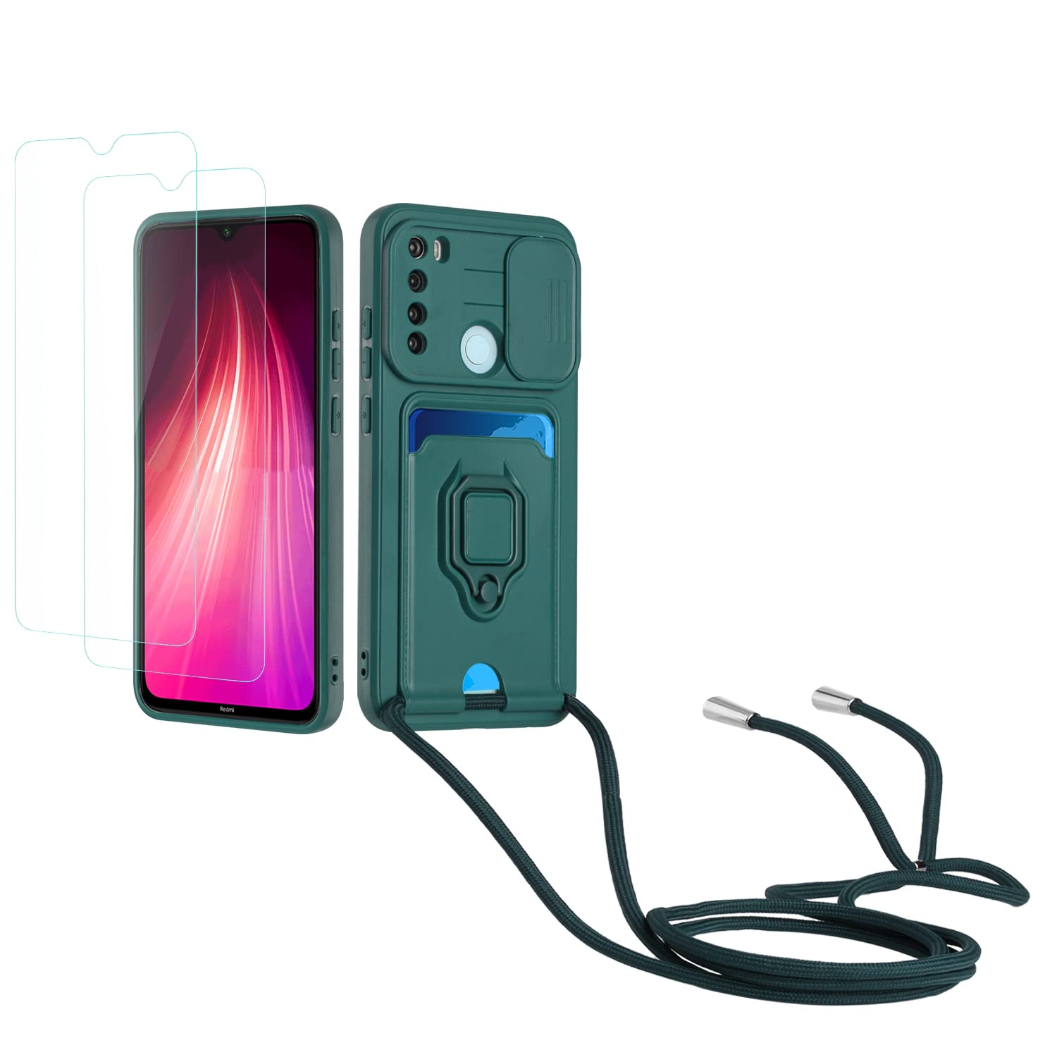 Kaslly Funda con Cuerda para Samsung Galaxy A35+[2 Pack Protector Pantalla],Case con Ranura para Tarjetas,Cubierta de Cámara Deslizante Proteger,Doble Cara Protección-Negro — view 40