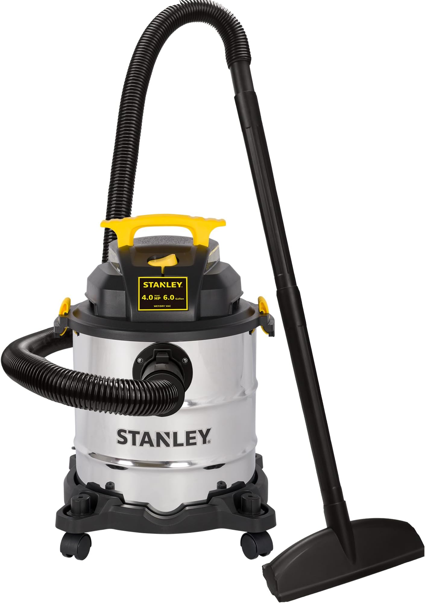SL18116 Wet/Dry Vacuum, 6 Gallon, 4 Horsepower, Stainless Steel Tank, 4.0 HP, Silver+Yellow