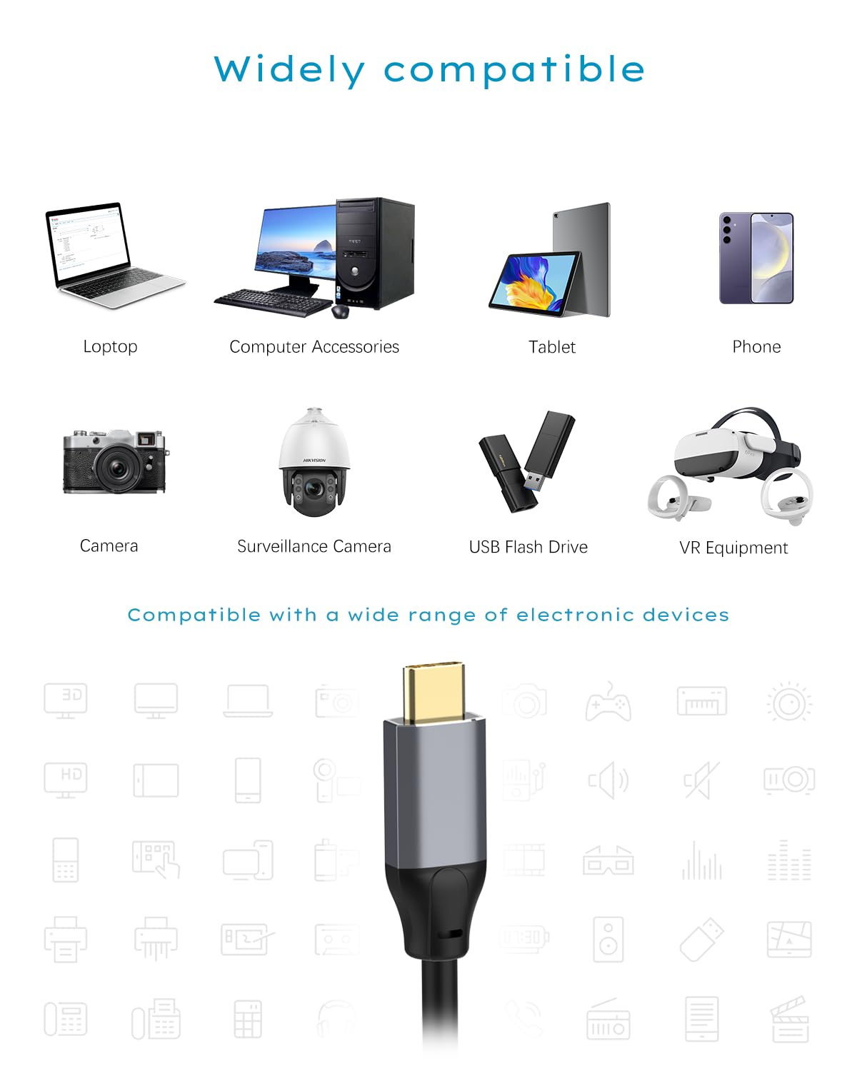 Cavo da USB a USB C, 15 m, cavo esteso USB 3.0 da 5 Gbps, cavo da USB A a tipo C, con 2 chip booster di segnale e cavo di alimentazione USB per MacBook, laptop, fotocamere, stampanti, scanner