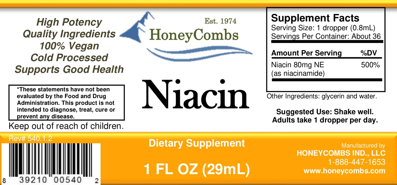 HoneyCombs Vitamin B3 Liquid Niacin Drops, Non Flushing Niacinamide 1oz — Amazon image 2