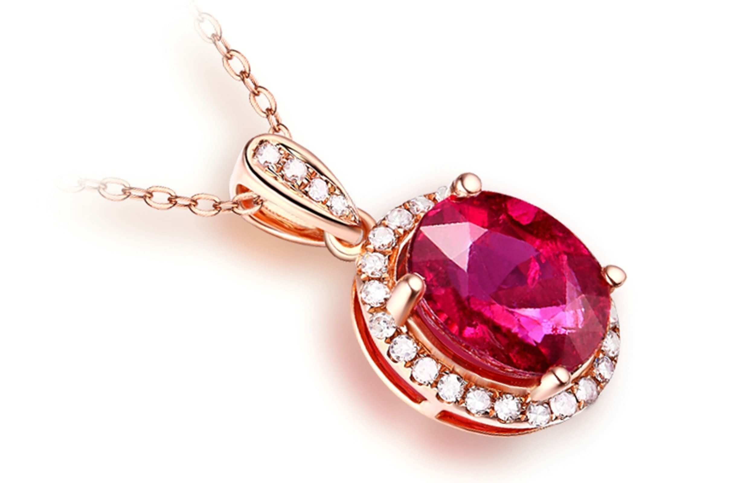 Collar con colgante colgante, cadena de oro rosa para mujer con muy buen corte de piedra preciosa de 18 quilates, lujoso collar de regalo para mujer