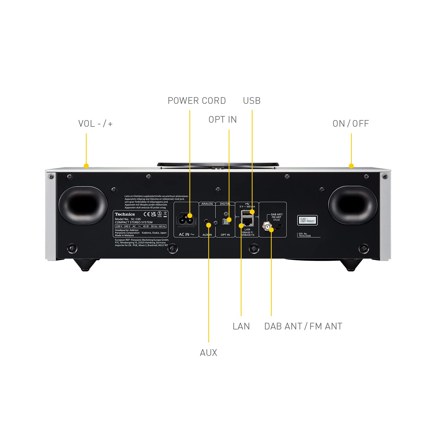 Technics SC-C65EG-S Système Musical Tout-en-Un avec Lecteur CD, Radio Dab+, USB, Bluetooth et Chromecast Intégrés, AirPlay 2, Canaux 2.1, Wi-FI, Argent