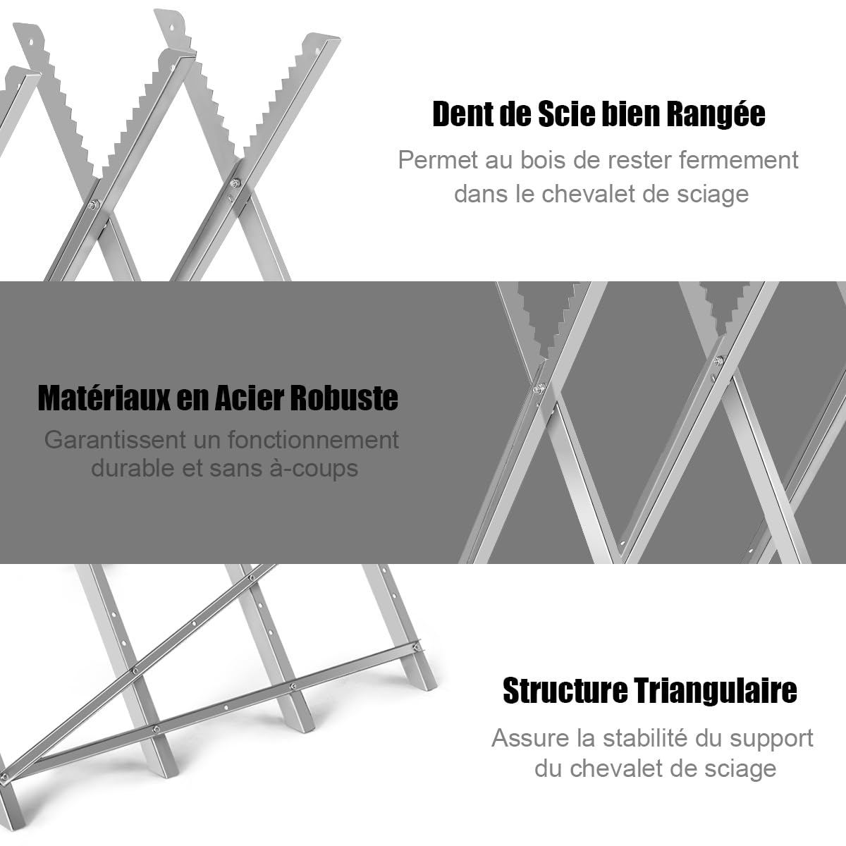 COSTWAY Chevalet de Sciage Pliable en Acier Charge 100KG, Tréteau Portable avec Dents de Scie à Encoches pour Découpe, Support de Coupe Tréteau de Sciage Léger, 83 x 83 x 79 cm