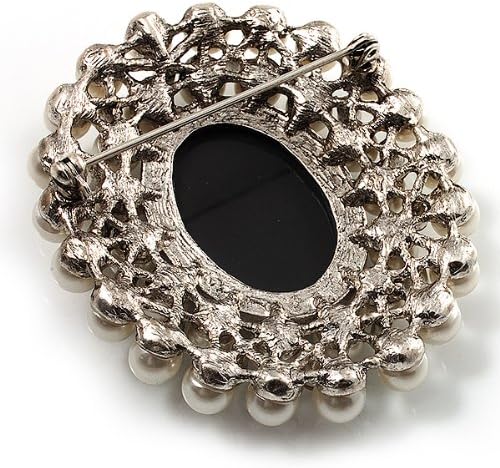 Miniatura 5 de Broche de camafeo de cristal de perlas simuladas (tono plateado), Perla de imitación Cristal Cameo Perla sintética Cristal, Sin gemas.