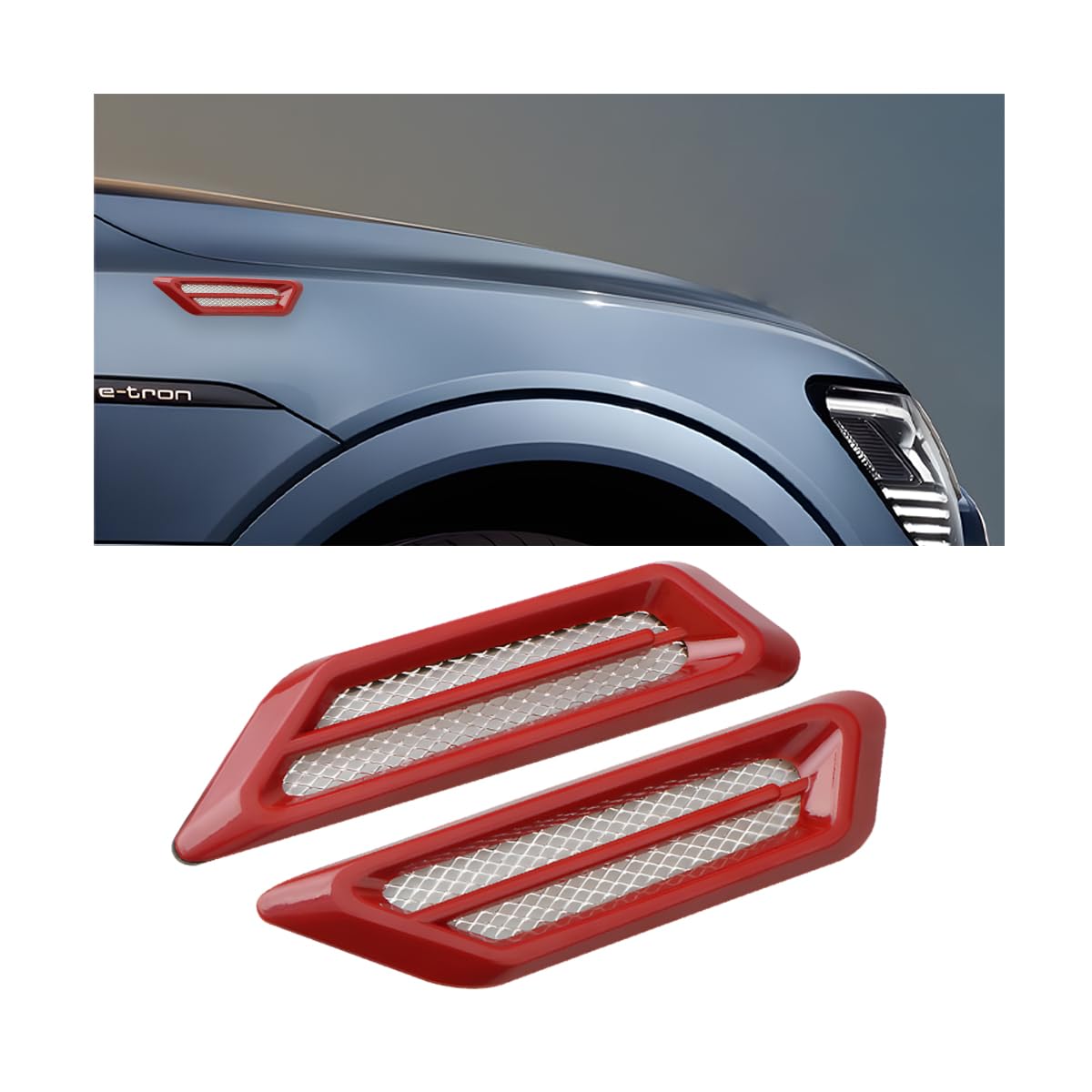 2PCS Car Hood Vent Scoop Kit, Shark Gills Vehicle Bonnet Engine Hood Vent Air Intake Trim Cover, Auto Air Flow Grille Decoration Cover, Universal Auto Exterior Decor Accessories (Red)