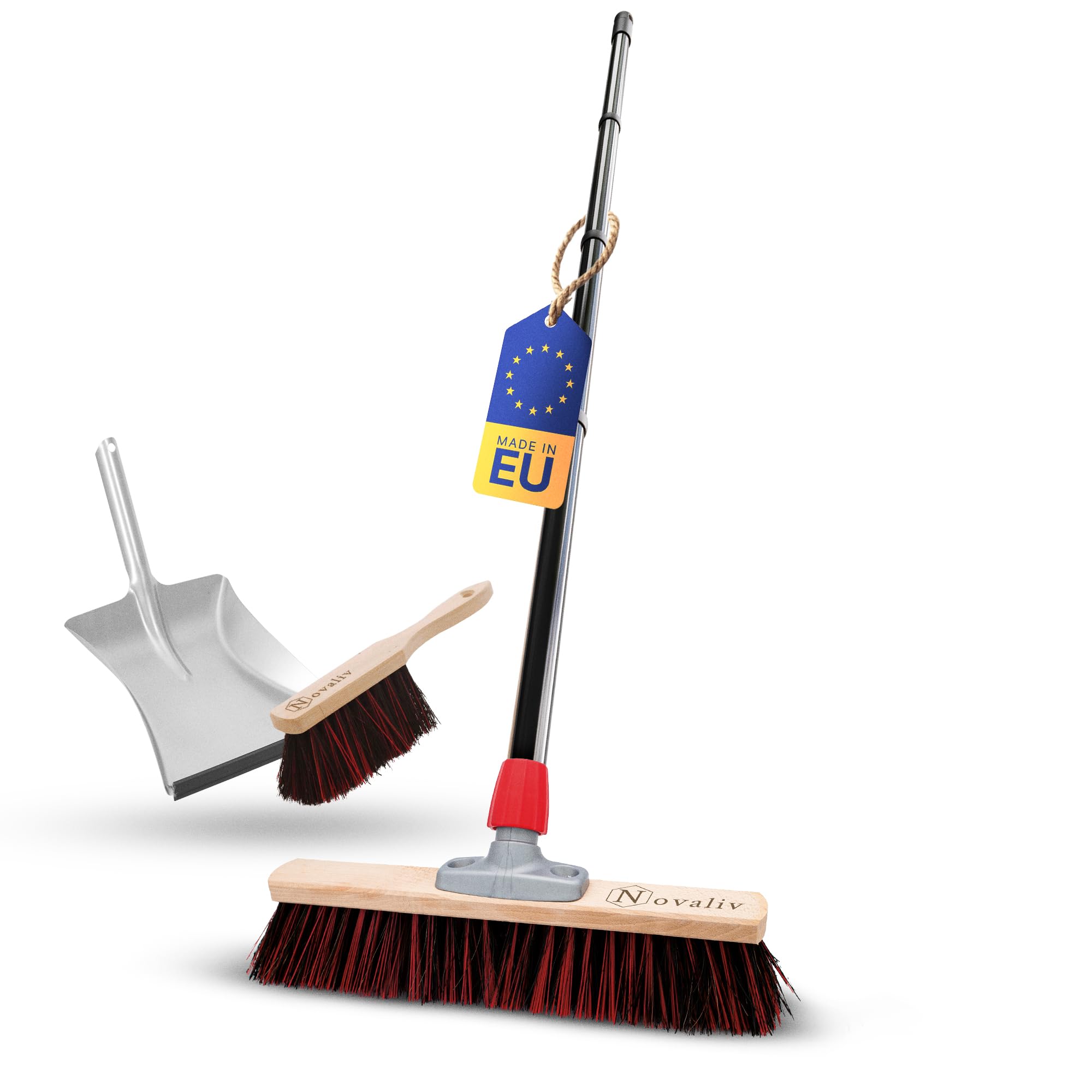 Novaliv Scopa da strada con manico da 40 cm Arenga-Elaston setole con scopa zincata, composta da paletta e scopa a mano, ideale come scopa da giardino per terrazze, scopa da cortile Outdoor Broom