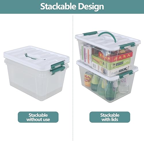 Miniatura 4 de Paquete de 8 contenedores organizadores transparentes de 14 cuartos de galón con tapa, caja de plástico con cierre con asas