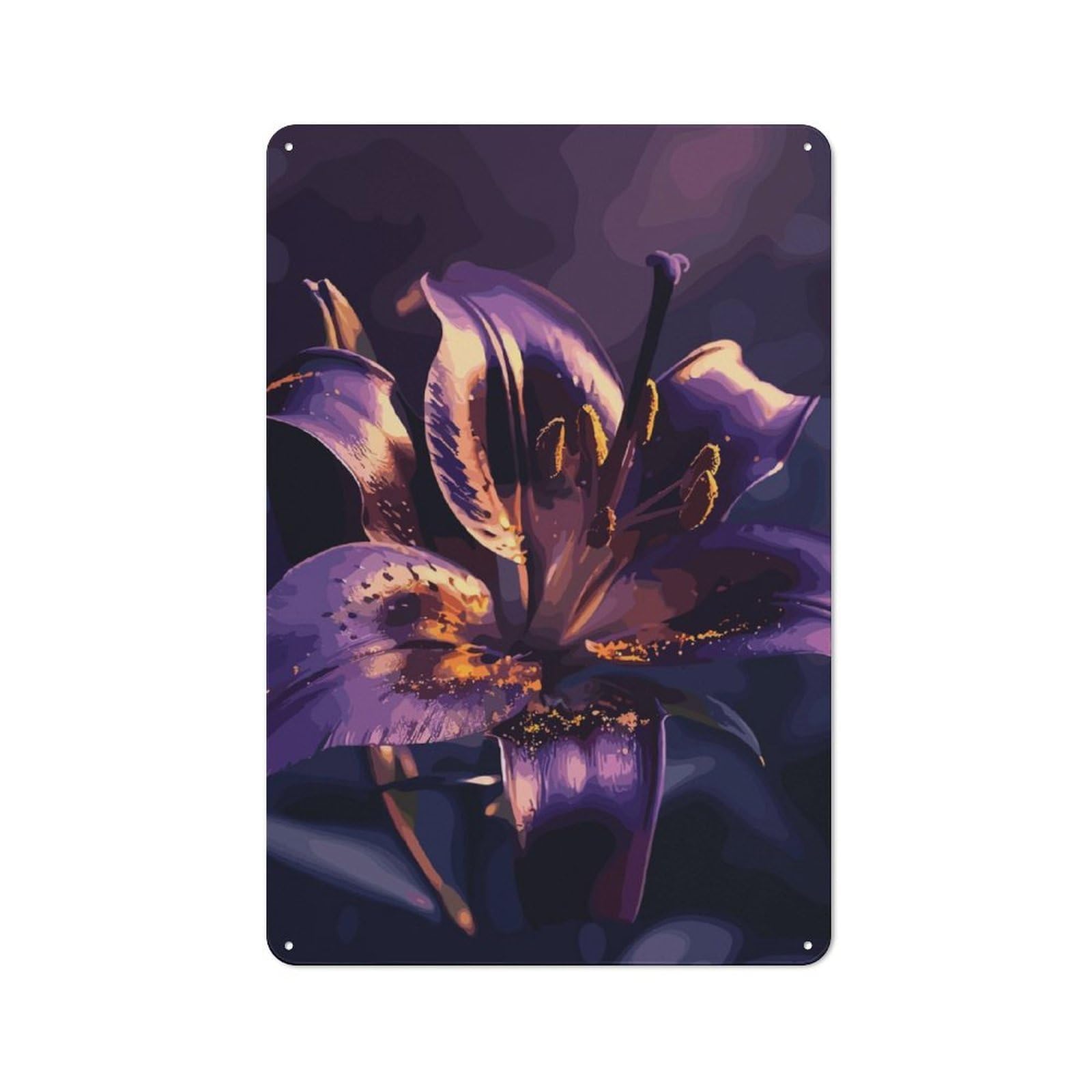 Junmoney Purple Flower Tin Wall Plaque 30X20cm With For Home Office Or Studio, Gift Idea At Christmas For Creative Workspace Decorators