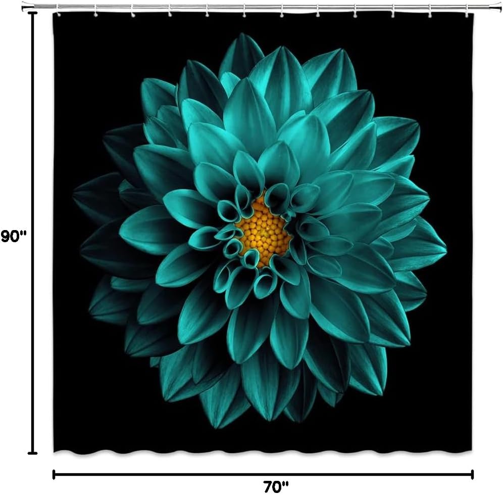 Dahlia Shower Curtain Black Background Multi Colorful Plant Modern Flower Turquoise Teal Red Pink Yellow Blue Blooming Romantic Elegant Chic Simple Fashion Bathroom Decoration Polyester with Hook