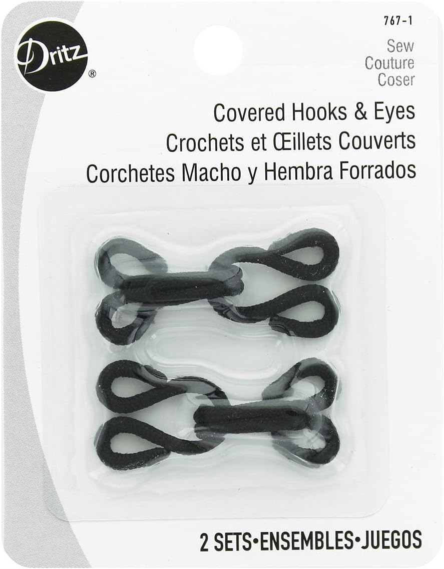 Covered Hooks and Eyes, 2 Sets, Black