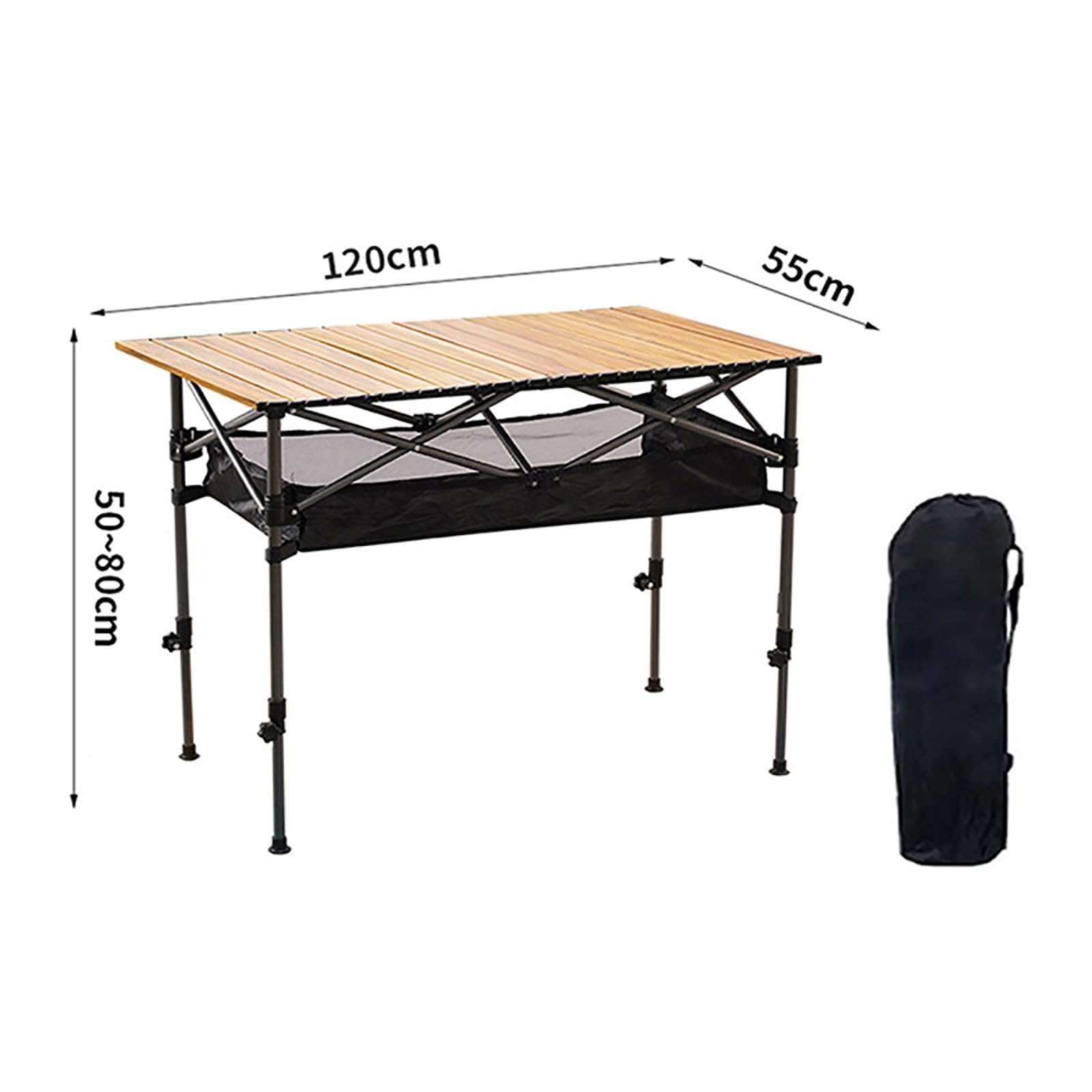 Mesa de camping plegable, mesa portátil de aluminio ajustable con almacenamiento, ideal para actividades al aire libre, incluye bolsa de transporte, perfecta para picnics y barbacoas