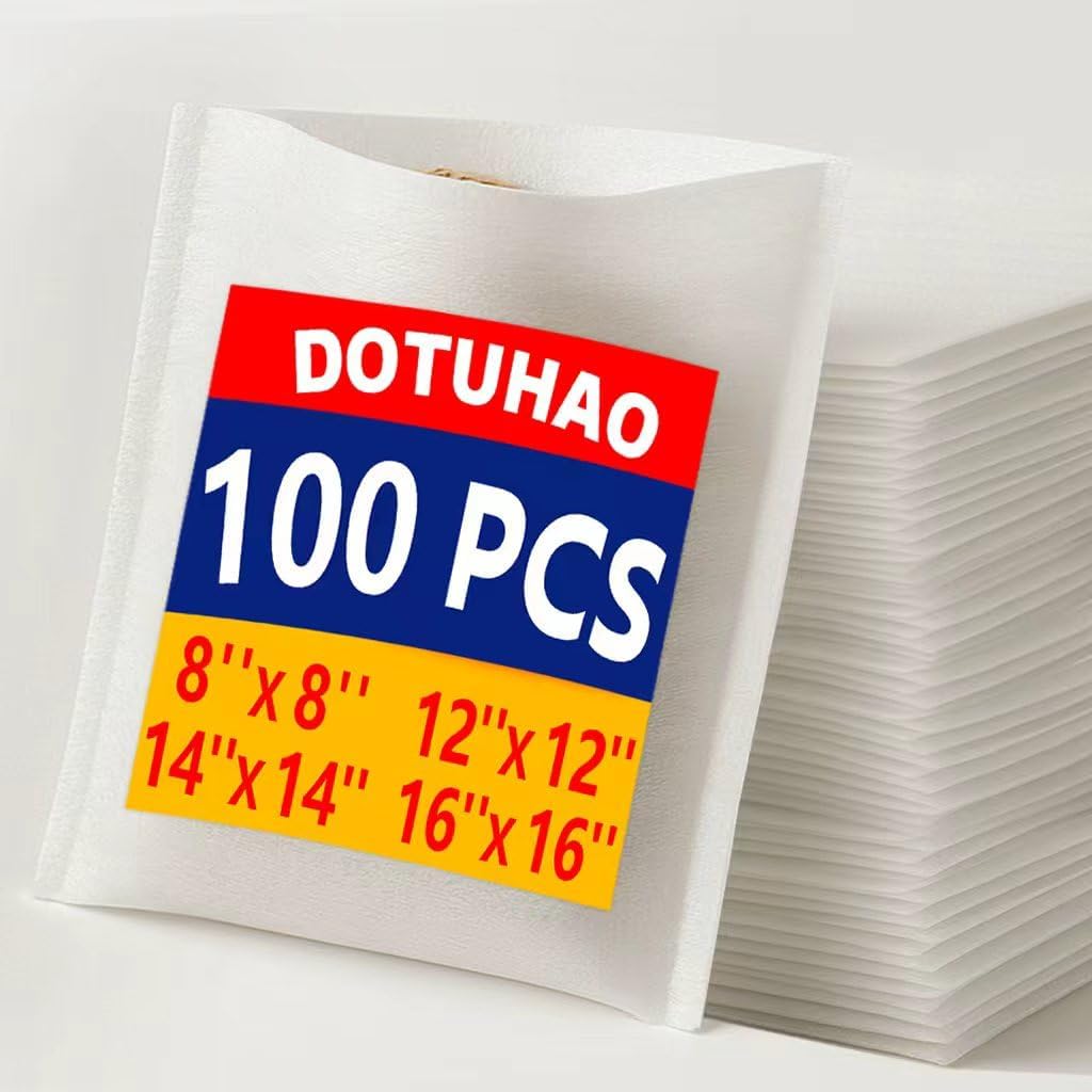 100 Pack Foam Pouches, 8x8'' & 12x12'' & 14x14'' & 16x16'' - Each 25 Pack Thick Cushion Wrap Pouches Foam Wrap Sheets Packing Pouches Against Chipping & Breakage for Packing, Moving (White)