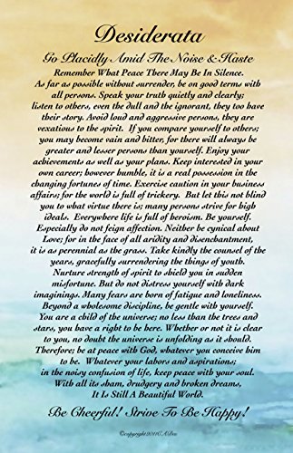 Motivational Art, 11 X 17 Poster Desiderata Poem By Max Ehrmann Abstract Watercolor Ocean Sunset 11x17 Art Card