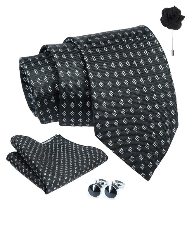 axlon Geometric Tie For Men – Formal Ties Set With Pocket Square, Cufflink & Flower Pin With Gift Box For Mens, Silk Fabric Neckties Gift Sets For Men’s (GDS)-picture-41