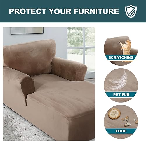 Miniatura 5 de FantasDecor Funda de Terciopelo para Chaise Lounge Elástica para Silla de Dos Brazos para Sala de Estar, Dormitorio, Tela de Felpa Suave, Lavable a