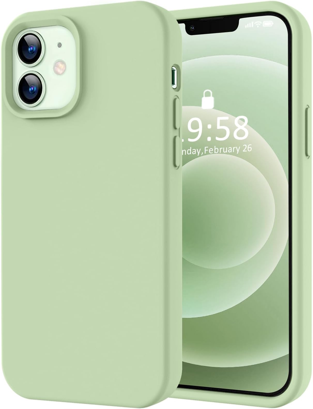 LOVE 3000 Designed for iPhone 12 Case/iPhone 12 Pro Case, Premium Silicone with [Soft Anti-Scratch Microfiber Lining] Shockproof Protective Phone Case for Men Women Girls 6.1", Matcha