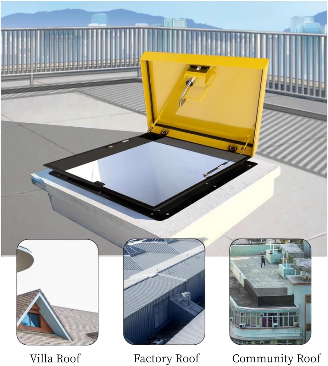 Roof Access Hatch Powder Coated Steel Roof Hatch 37" L x 36" W Hydraulic Support Rod Roof Security Door Plant Factory Ventilation Roof Access Hatch Cover Plate