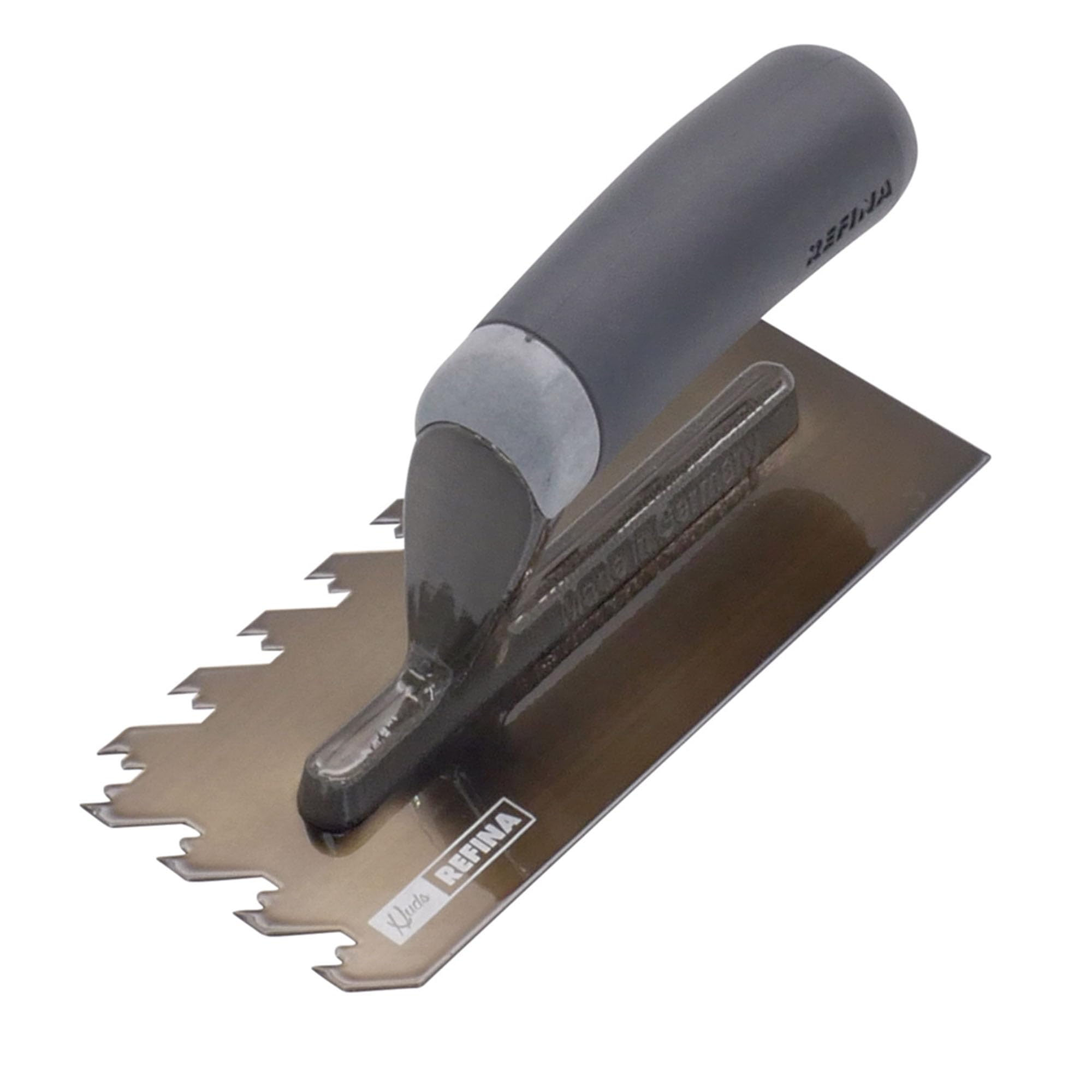 Refina NotchTile Graphite Adhesive Spreading Notched Tiling Trowel Right Handed 8" (200mm) with 10mm Notches - 2021910R
