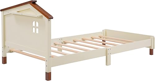 Miniatura 6 de Merax Marco de casa de cama individual de madera para niños cama de plataforma de madera para niños y niñas no necesita somier fácil de montar